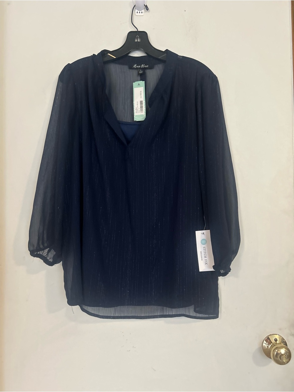 NEW Alice Blue
Clydell Lurex Sheer Blue Blouse With Tank Large